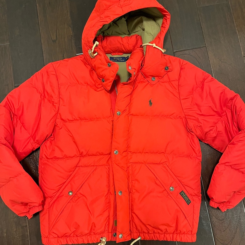 Polo Ralph Lauren red puffer coat, sized medium, with detachable hood